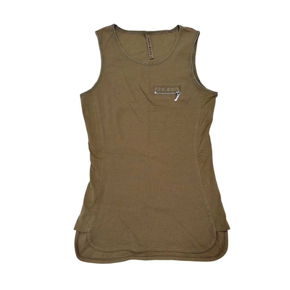 Karen Millen TQ157 S13S Brown Ribbed Tank Top with Zipper Pocket Women's size 10
